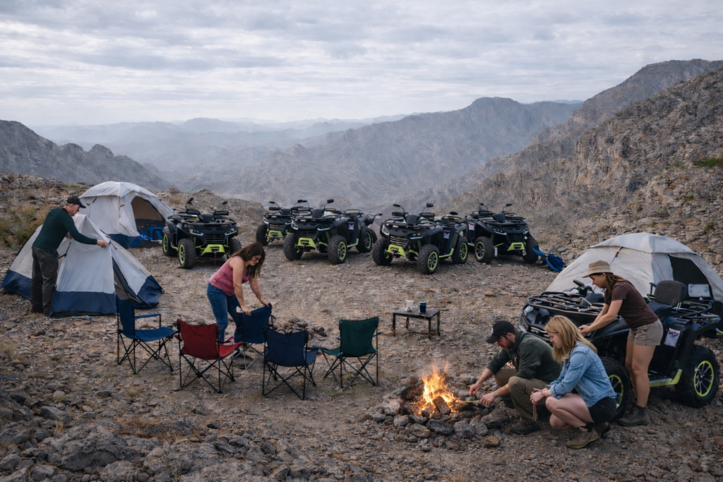 ATV camping setup in Jabal Samhan, Salalah Oman – mountain off-road adventure experience in Dhofar